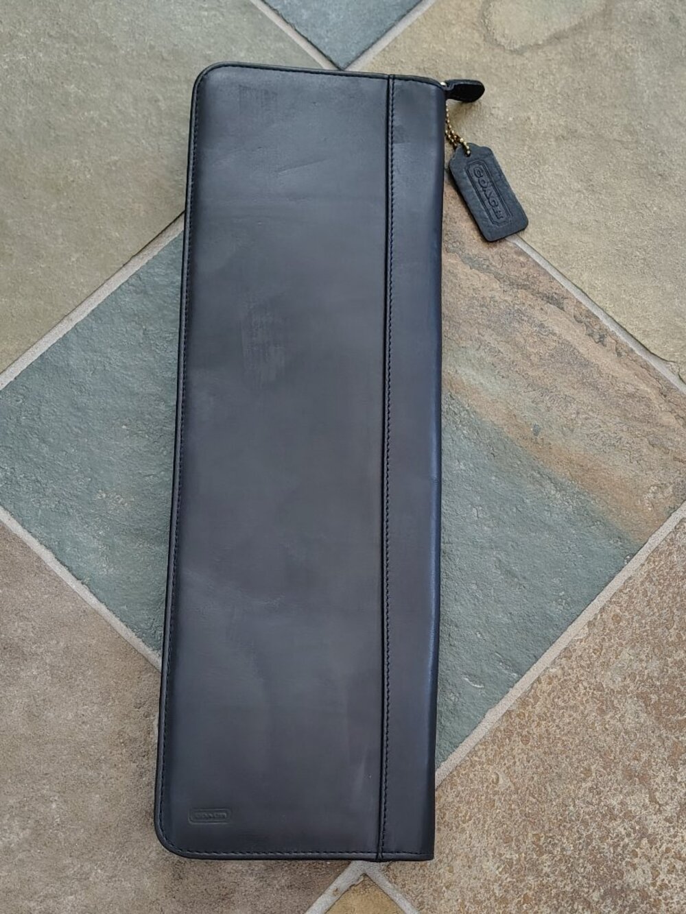 Coach Black Leather Travel Organizer Tie Accessory Case Bag